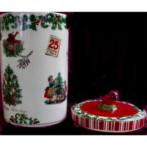 Vintage Christmas Cardinal Cookie Jar "Compliments of the Season" - Picture 2 of 3